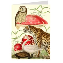 Owl and Animals with Mushrooms and Greenery Christmas Card ~ England